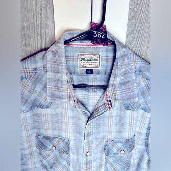 362. Flag and Anthem Frankfort Vintage Plaid Short Sleeve Western Shirt L - Picture 4 of 7